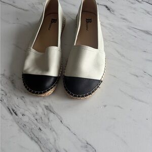 BROWNS Two-Tone White and Black soft leather Espadrille Slip-Ons